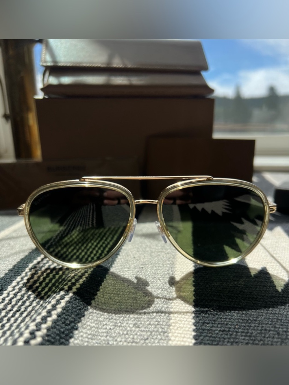 Burberry B 3125 Gold Aviator Style Sunglasses - Picture 6 of 15